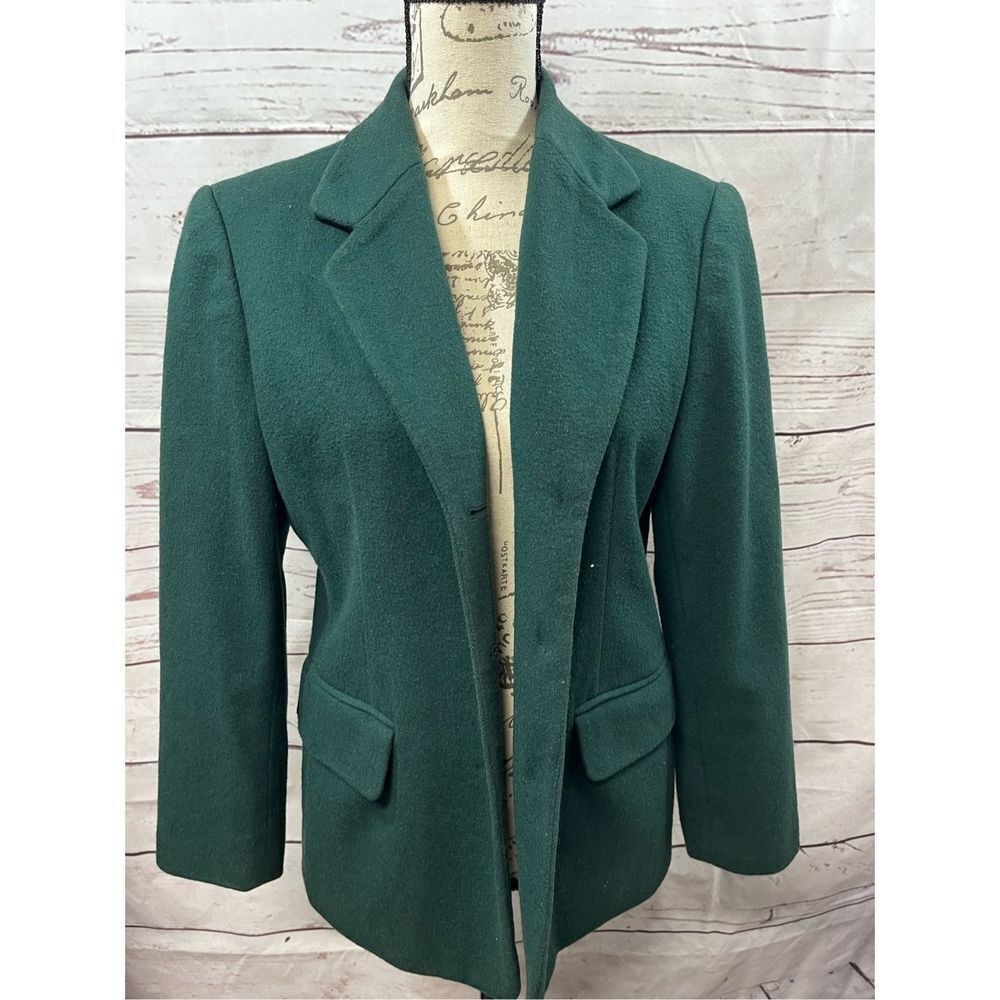 Norm Thompson Petite Dark Green Wool Blend Blazer Jacket Size 8P
